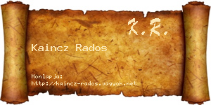 Kaincz Rados névjegykártya